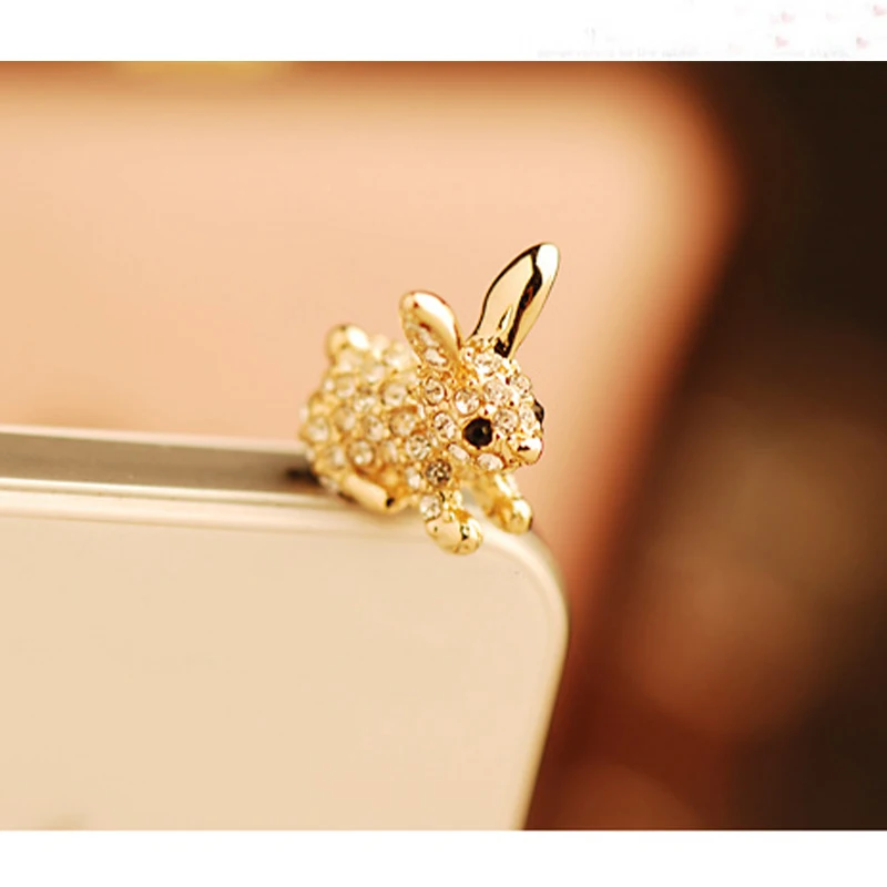 Cute Animal With Diamond Dustproof Plug Caps Cell Phone Accessories 3.5mm Earphone Dust Plug Dachshund For Iphone For Samsung