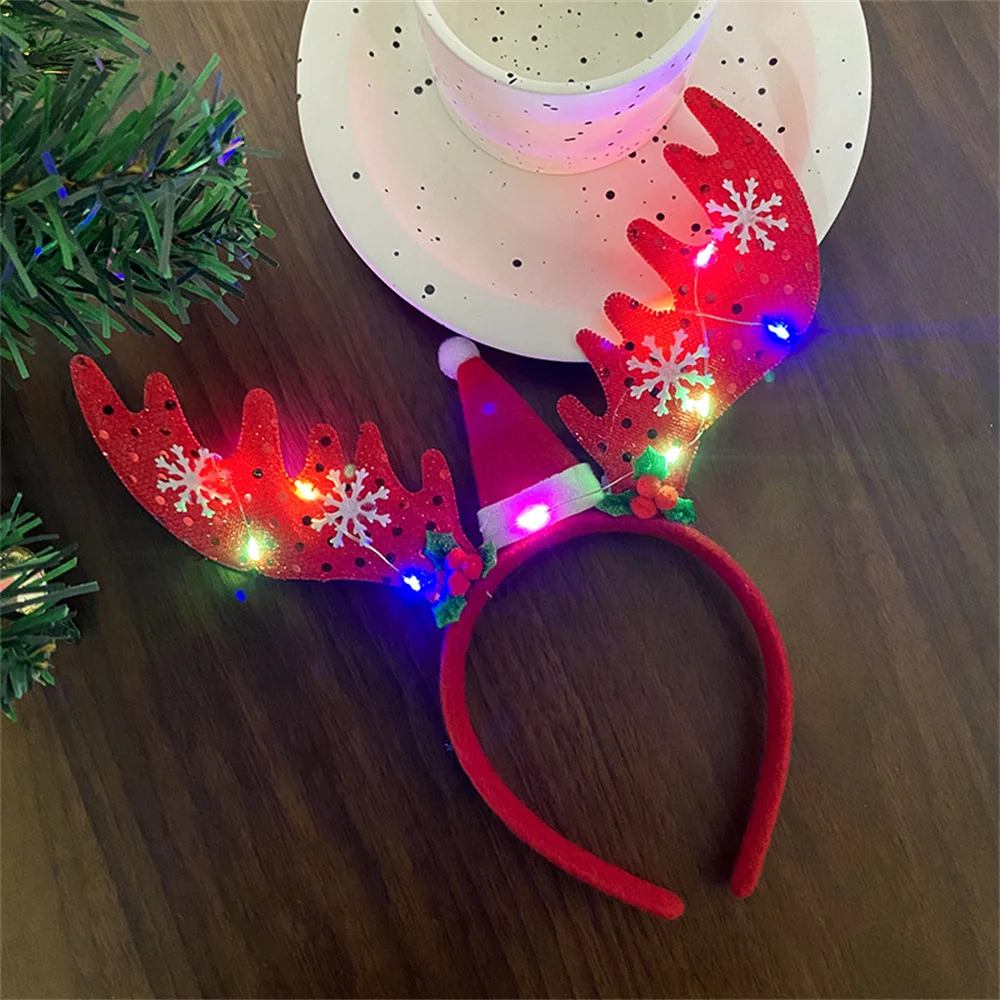 

1Pc LED Christmas Hair Band Glowing Deer Horn Hat Headband Light Flashing Headwear Happy New Year Merry Christmas Gifts for Kids