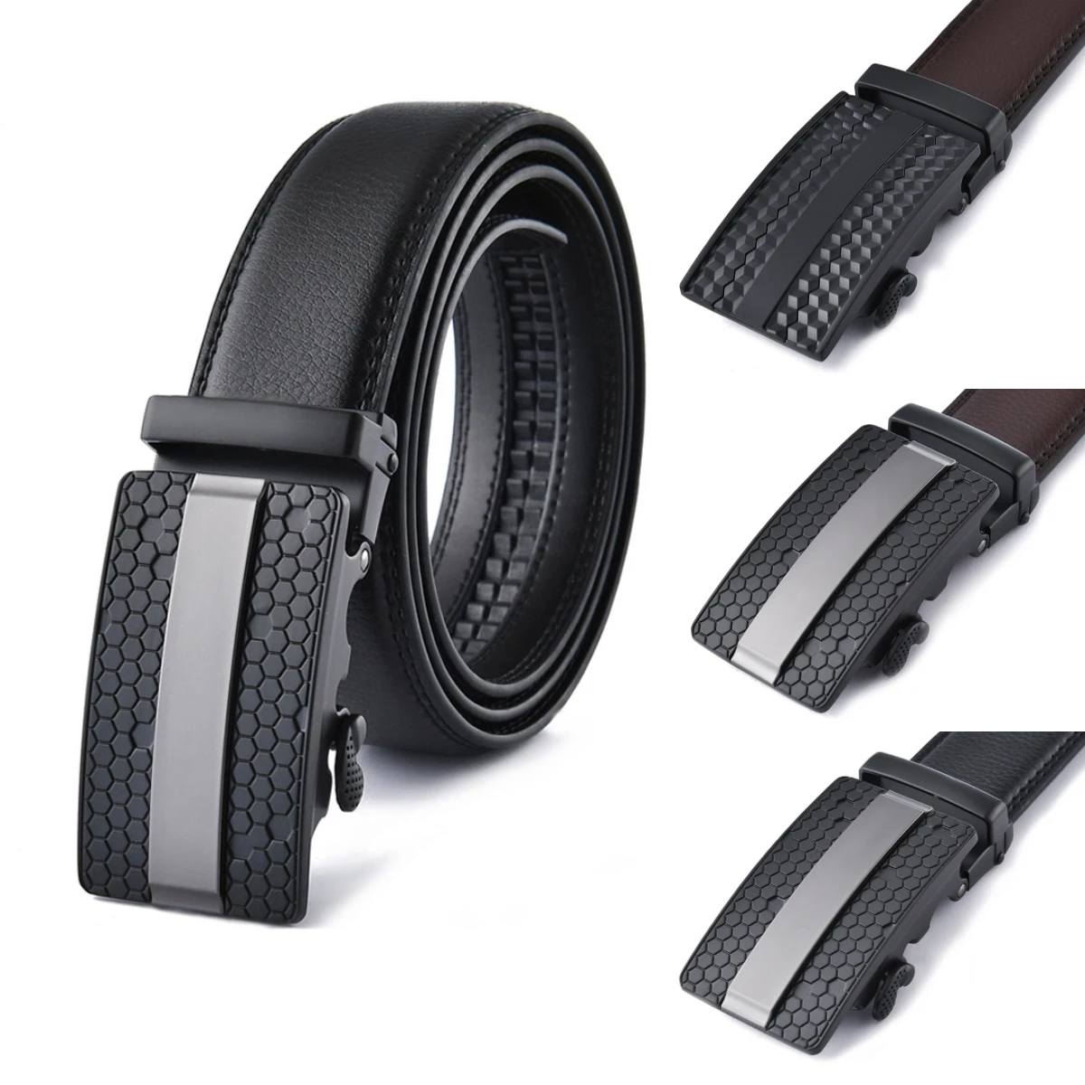 Men Automatic Buckle Leather Belt Fashion Automatic Men's Jeans High Quality Waist Male Strap Male Genuine Leather Belts