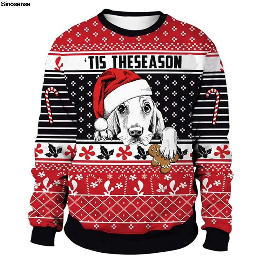 

Свитер Рождественский для мужчин и женщин, свитшот с круглым вырезом и забавным 3D принтом для отдыха, пуловер для пар, джемпер на осень-зиму