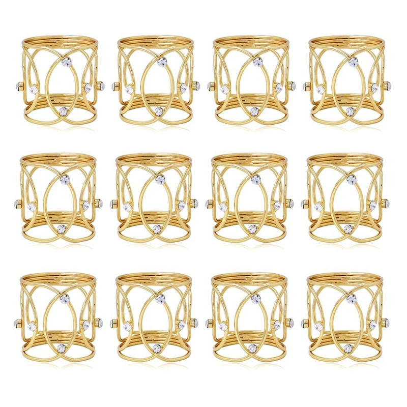 

Комплект из 12 перфорированных колец для салфеток, Золотое кольцо для салфеток с бриллиантами для семейного собрания, Свадебный прием