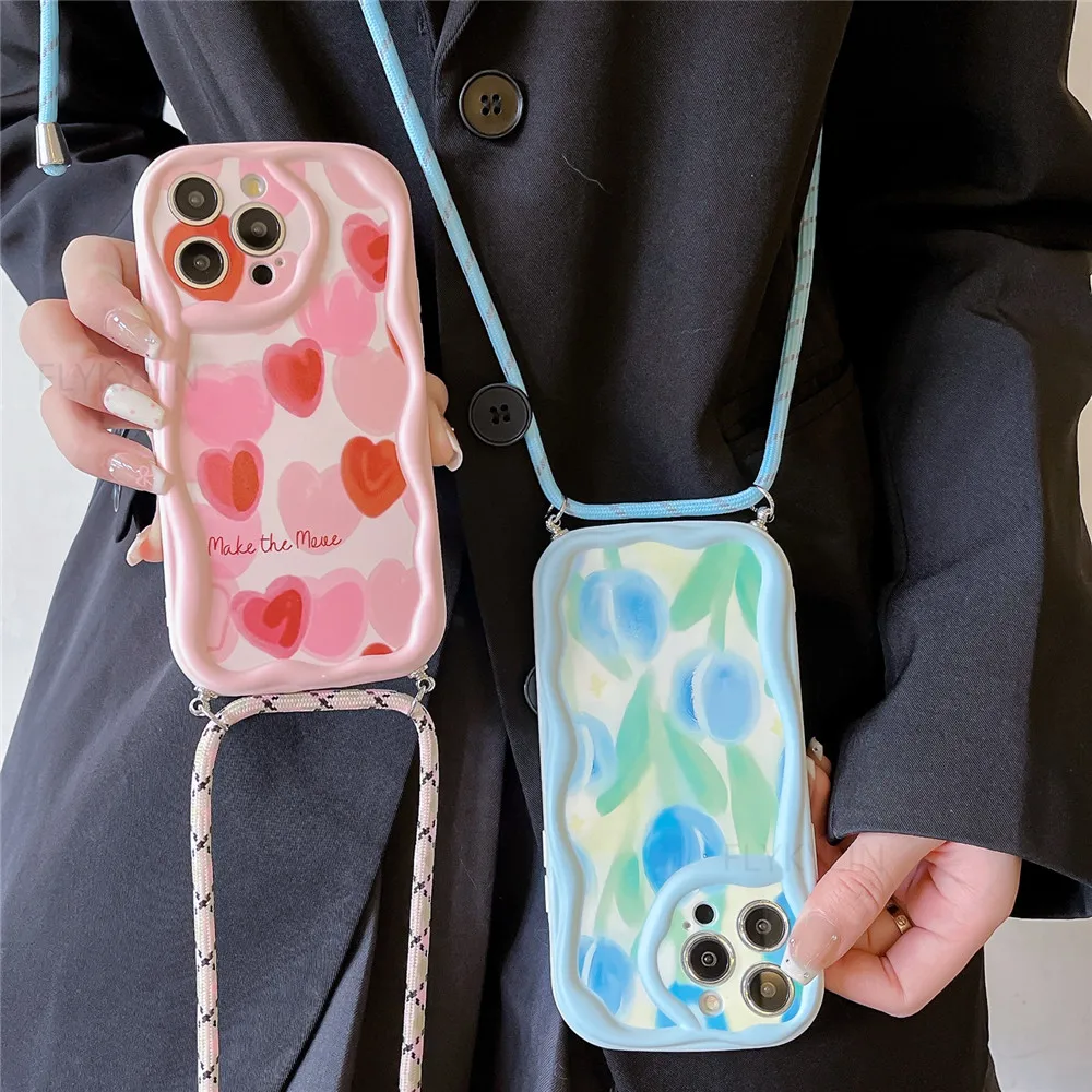 Кросс-боди ожерелье Lanyard чехол для OPPO Reno 11 11F 12 Pro 5G A17 A16S A15 A54S A53S A5 A9 A53 2020 A52 мягкий с