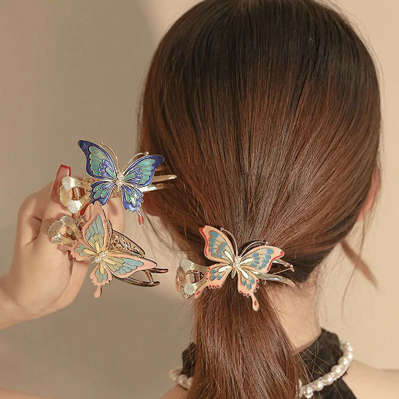 

Wome Hair Clips Chinese Painted Butterfly Hairpin for Grils Back Head High Ponytail Clip Retro Headdress Hair Accessories