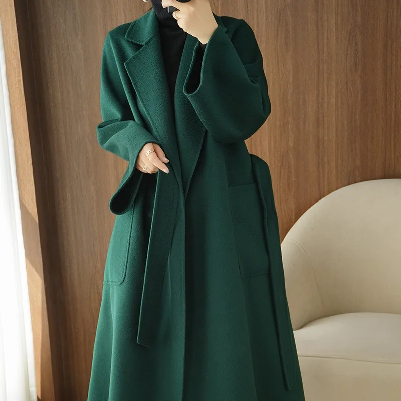 

Autumn and Winter New Double-sided Wool Coat Women's Water Wave Coat Women High-end Wool Double-sided Tweed Coat Long Section