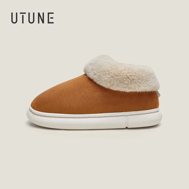 

UTUNE Men's Winter Snow Boots Non-slip Ankle Boots For Women Warm Plush Indoor Slippers Platform Outside Shoes High Top Flats