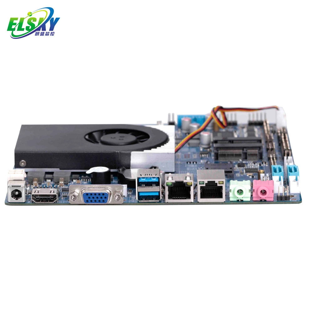Фото Материнская плата ELSKY Mini-ITX с процессором Skylake-U I3 6100U I5 6200U I7 6500U, поддержка двух модулей DDR3 16 ГБ, питание DC 12В/19В, совместимость с Win 10, Linux №3