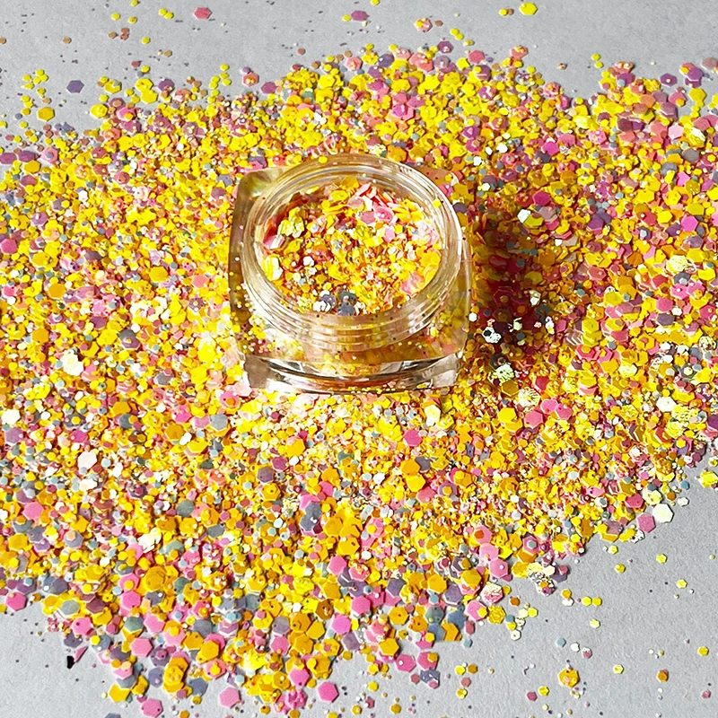 50g Glitter Rainbow Nail Art Flakes Mixed Hexagon Orange Color Sequins For Face Hair Gel Polish Powder Eyes Resin Craft Glitter