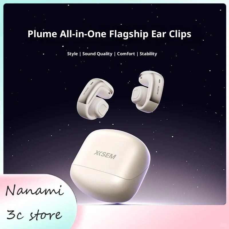 Фото Наушники XISEM Plume с открытым зажимом для ушей, Hi-Fi DSP, игровая задержка 0,06 с, шумоподавление, водонепроницаемость, длительный срок службы батареи №1