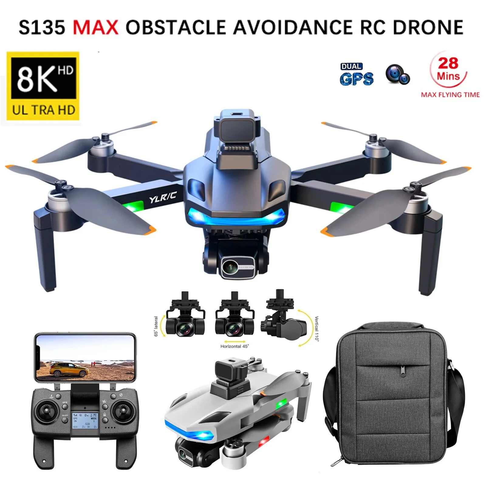 

Квадрокоптер S135 Pro с GPS и двойной камерой 8K HD FPV
