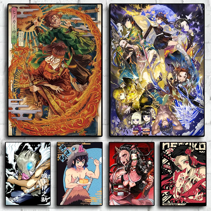 

Japan Classic Anime abstract Demon Slayer Retro Aesthetic Wall decor poster kids bedroom painting Living posters canvas painting