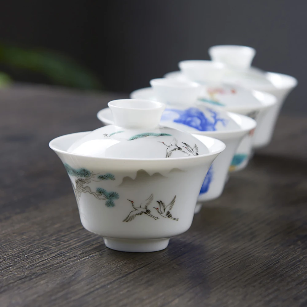 Фото Фарфоровый чайный набор ручной работы Gaiwan Persimmon, Цзиндэчжэнь, Gaiwan, китайские чайные чашки Chawanmushi, чаша с крышкой №4