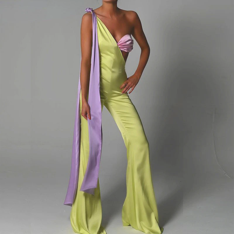 

Женский атласный комбинезон на одно плечо, с открытой спиной