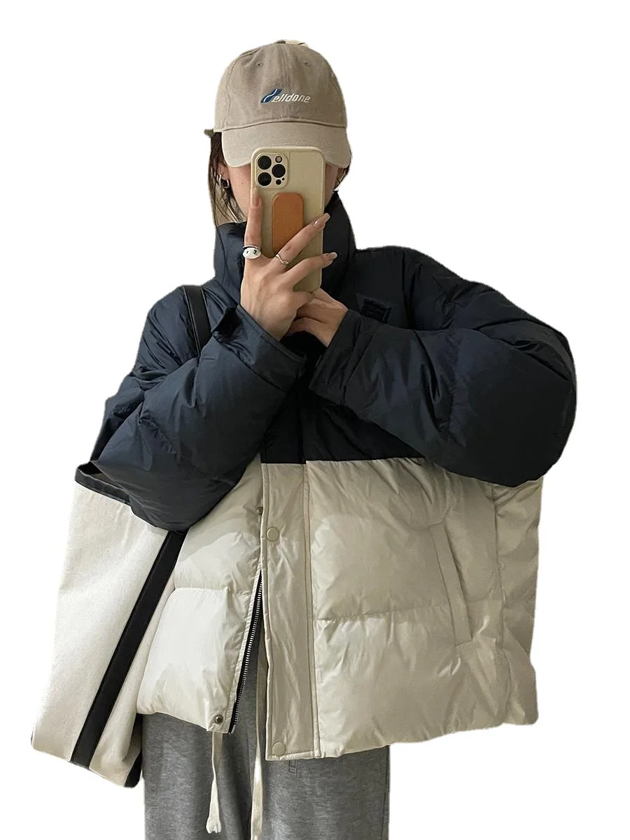 Collision Color Down Jacket Female 2022 Winter New Collar Thickened White Duck Down Bread Clothes Jacket