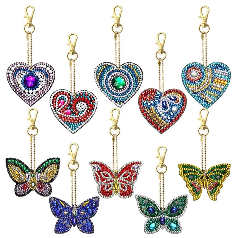 

10-Pack Diamond Painting Keychain DIY Diamond Painting Kit For Kids And Adult Beginners - Love Hearts, Butterfly