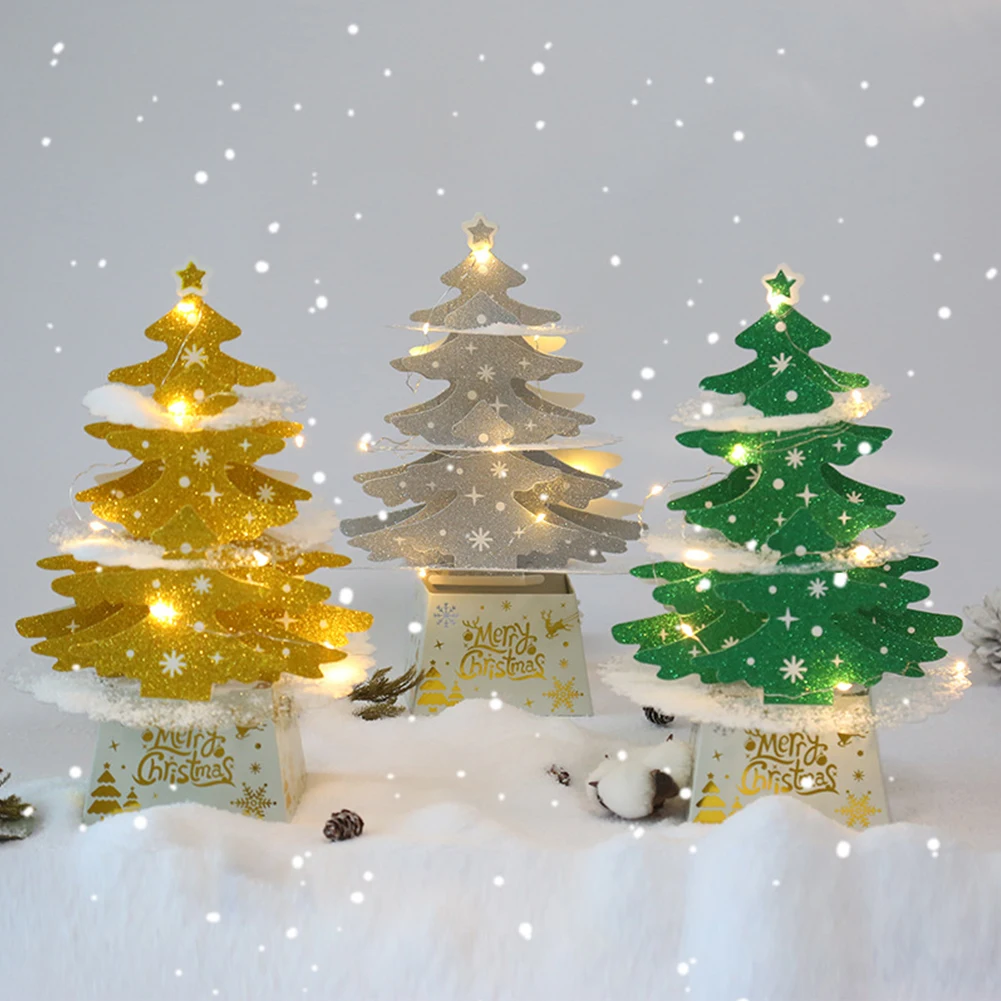 

Christmas Card Ornament Mini Desktop Ornaments Shiny Xmas Tree With Lights Kit Christmas Decoration Home Decor Children's Gift