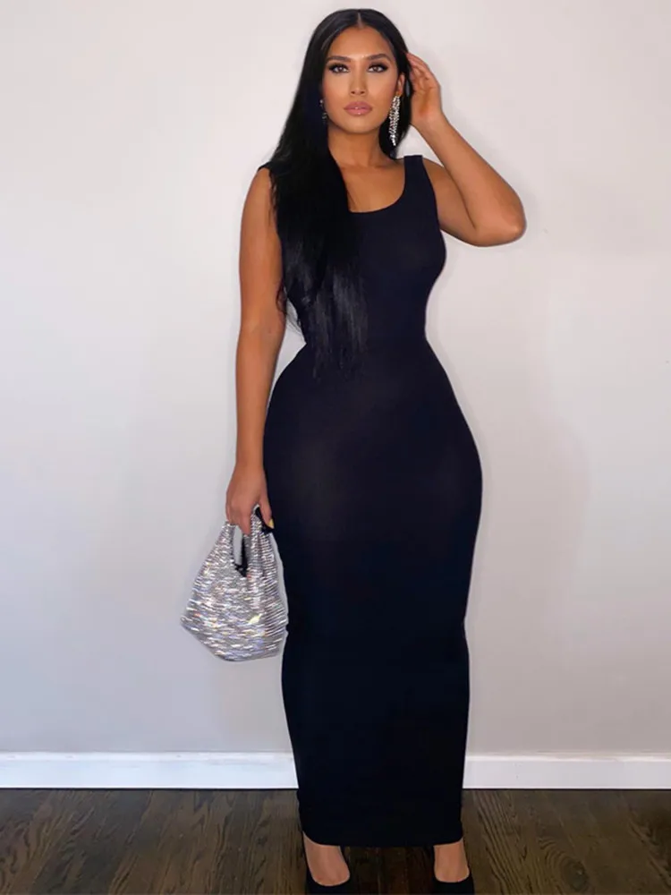 

Akaily Summer Black Sexy Backless Sleeveless Long Maxi Bodycon Dress Women Sundress Wrap White Dresses For Outfits Women 2022