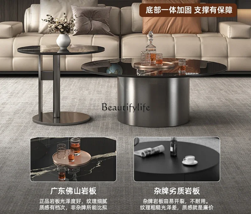 Итальянский минималистичный журнальный столик из каменной плиты круглый легкий