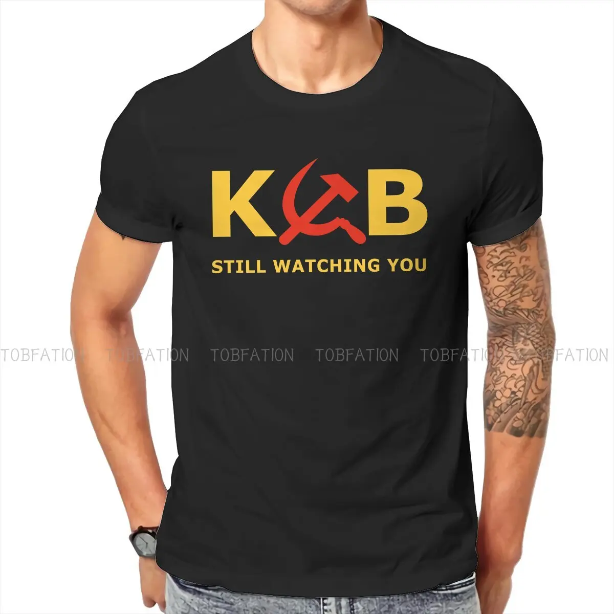 

Russian USSR CCCP Newest TShirt for Men KGB Still Watching You Round Collar Basic T Shirt Personalize Gift Clothes OutdoorWear