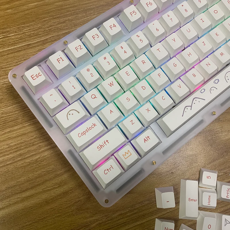 

131 Keys Graffiti Cherry Profile PBT Keycap For MX Switch Mechanical Keyboard DYE Sublimation Keycaps Minimalist white Key Caps