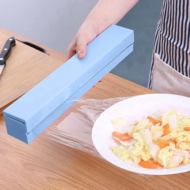 

Plastic film roll and cling sheet for kitchen, cutting dispenser and preservative film storage with cutting blade, new, 2019