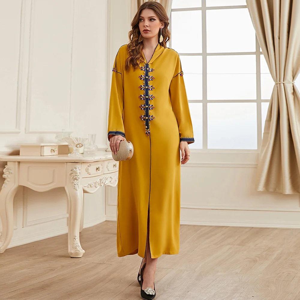 Diamond Hooded Abayas For Women Long Sleeves 2022 Arabic Traditional Gulf Jalabiya Dubai Kaftan Dress Muslim Abaya Turkey Islam