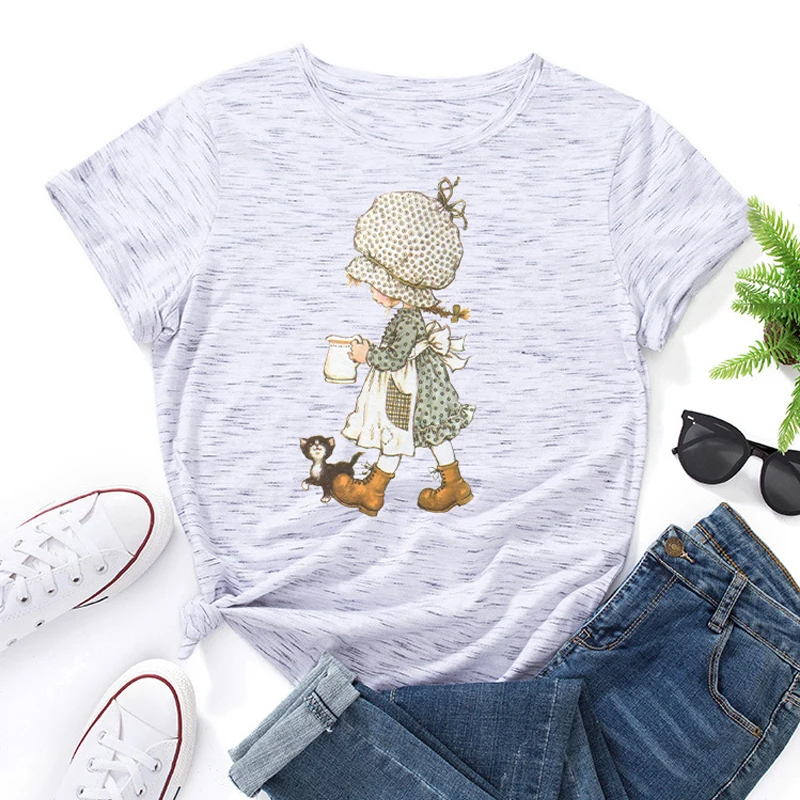 

Летняя Хлопковая женская футболка размером 5XL, женская футболка с коротким рукавом и графическим принтом, повседневные женские топы с кругл...