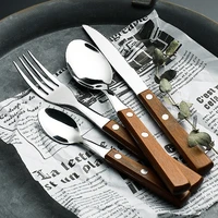 stainless steel solid wood handle western style knife fork spoon creative wooden tableware gift set 4 piece home hotel
