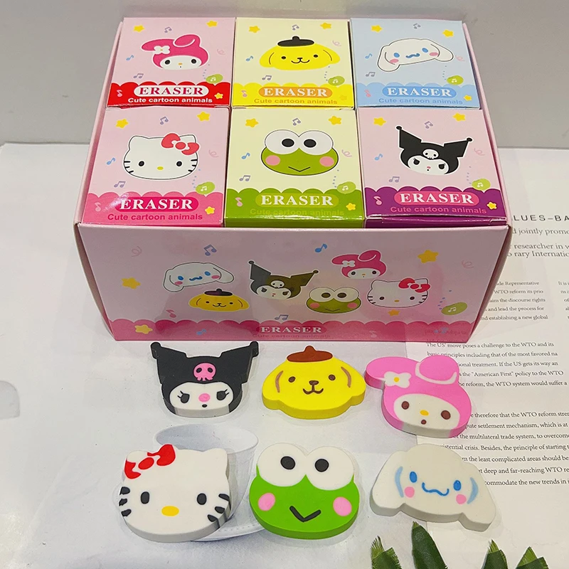 

30 шт./набор аниме Hello Kitty Ластик Kawaii Kuromi Diy мультяшный карандаш ластик экшн-фигурка счастливая коробка для студентов
