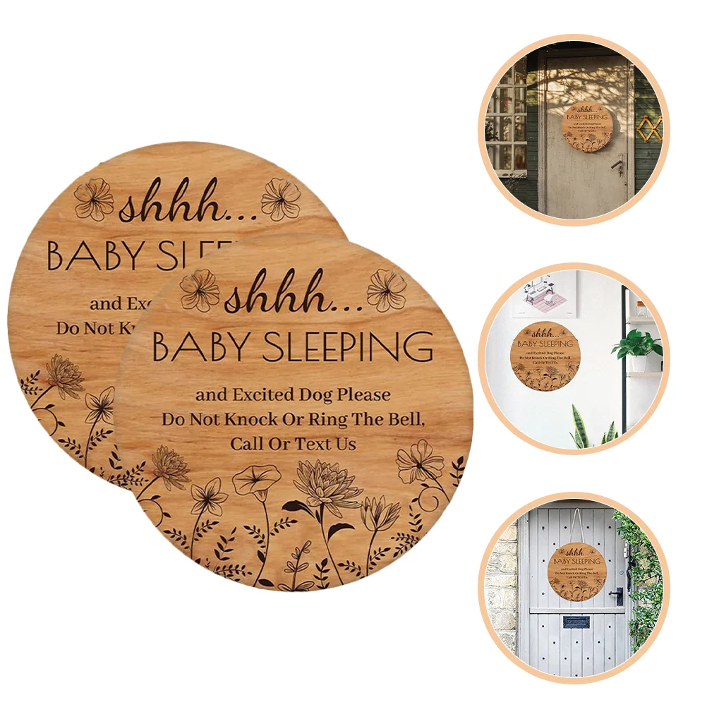 

2 Pcs Bedroom Decore Wooden Sleeping Hanging Plaque Sign to Office Door for HDF Nursery Supply