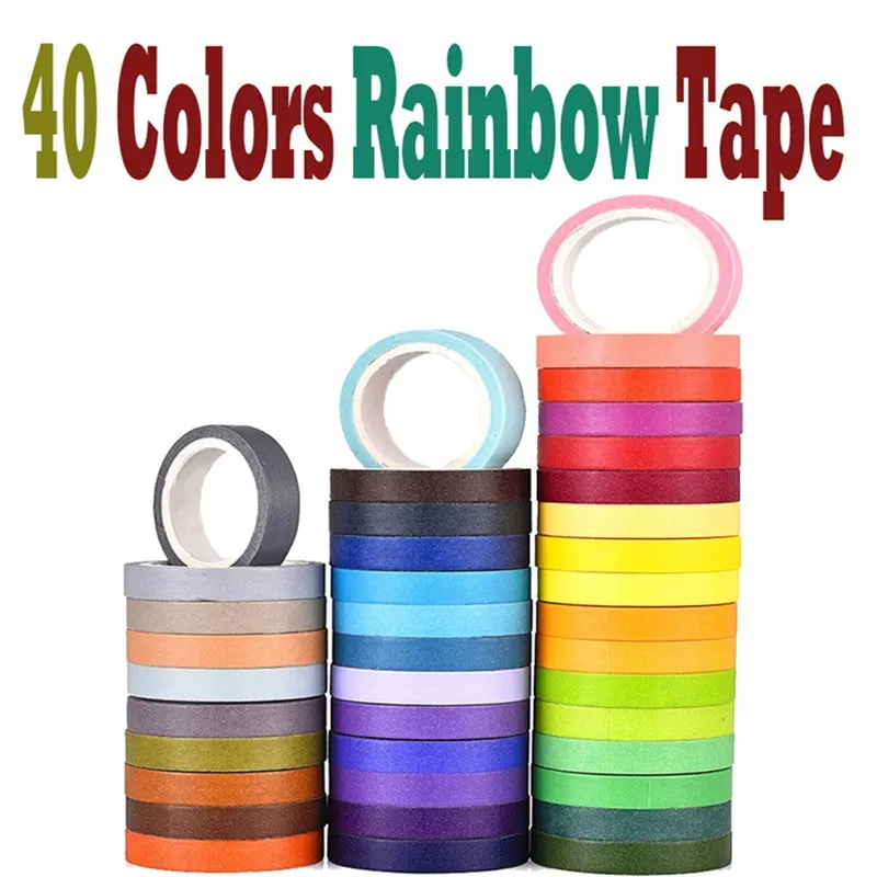 

40 pcs Rainbow Tape Paper DIY Scrapbook Journal Stickers Colored Masking Home Decor Office Stickers Stationery
