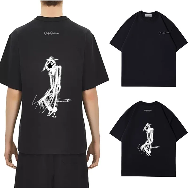 

Y-3 Yohji Yamamoto 2024 Summer Men's T-shirt Handdrawn Abstract Sketch Printing Loose Relaxed Short Sleeve Top For Men and Women