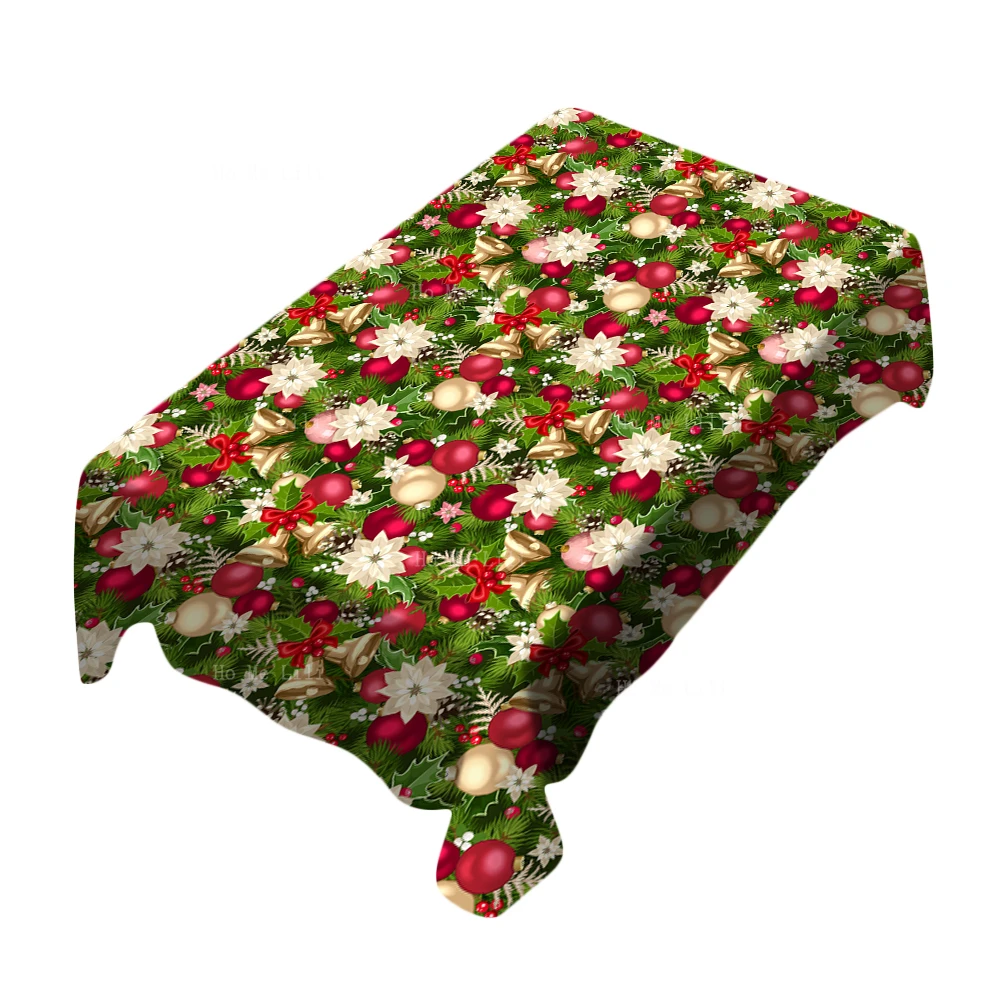 

Red Glod Xmas Balls Bells Holly Branch Floral Retro Style Merry Christmas Festival Tablecloth By Ho Me Lili For Tabletop Decor