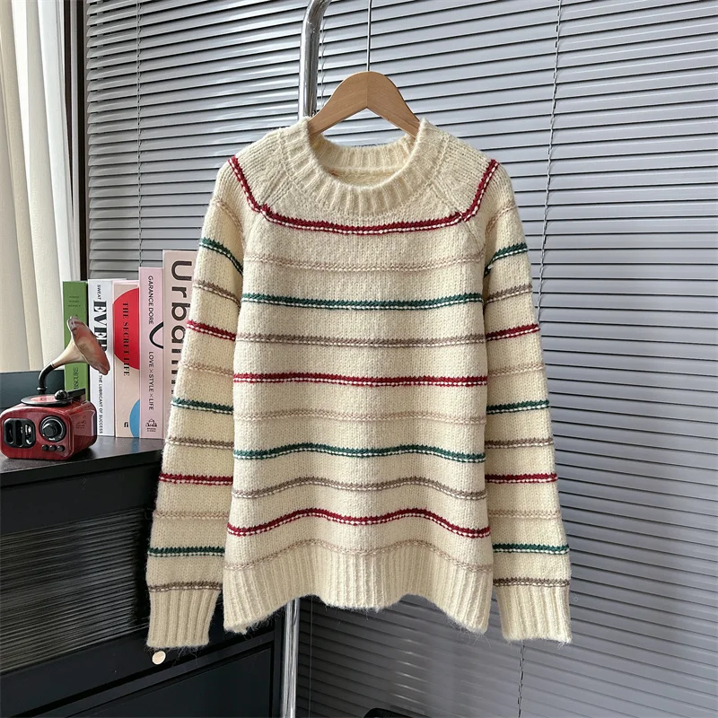 

Hsa 2023 полосатый свитер женский пуловер уличная одежда с длинным рукавом вязаный Топ женский джемпер осень зима свободные вязаные свитера
