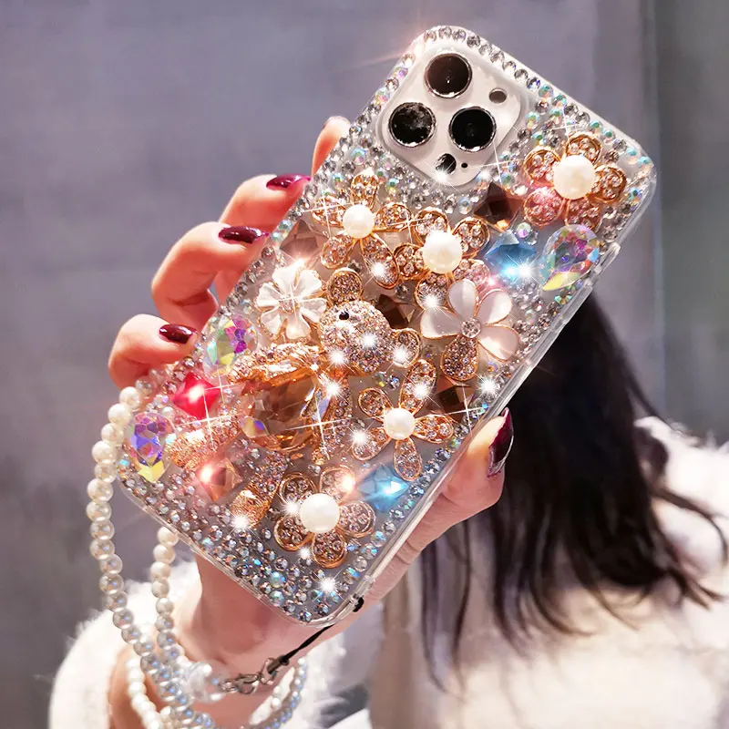 

Роскошный блестящий чехол для телефона с кристаллами и драгоценными камнями для IPhone 14 13 12 11 Pro Max XR XS X 7 8 Plus SE 2020 Mini с кристаллами, Женский чехол