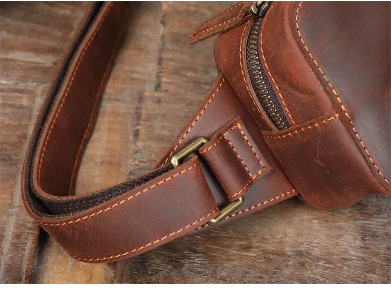 Vintage natural crazy horse cowhide men's chest bag fashion high-quality genuine leather daily sports party small shoulder bag