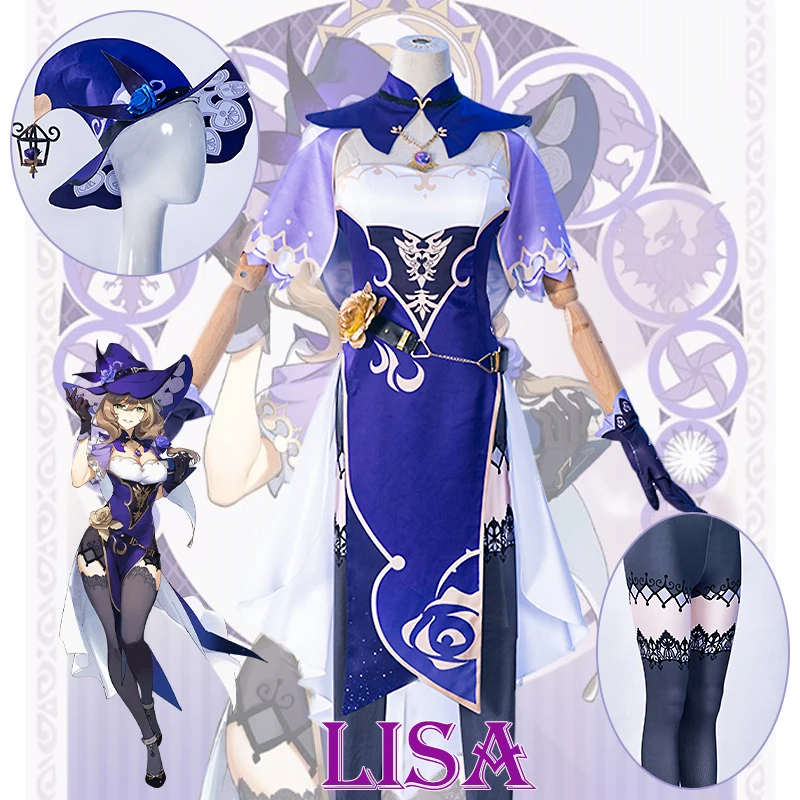 

Парик униформы для косплея Genshin Impact Lisa, костюмы в китайском стиле аниме на Хэллоуин для женских игр