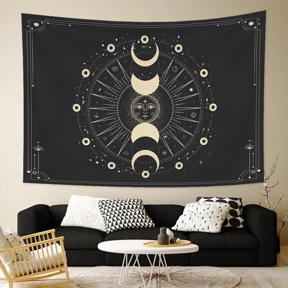 

Moon Phase Tapestry Wall Hanging Celestial Starry Sky Bohemian Psychedelic Tarot card Witchcraft Hippie Carpet Room Home Decor