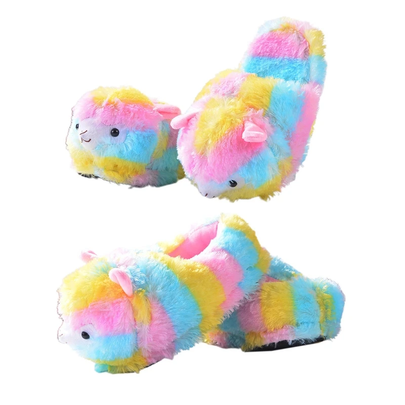 

Симпатичные пушистые плюшевые тапочки-тапочки с изображением альпаки-животные новые тапочки с маленькой овечкой Нескользящие теплые тапо...