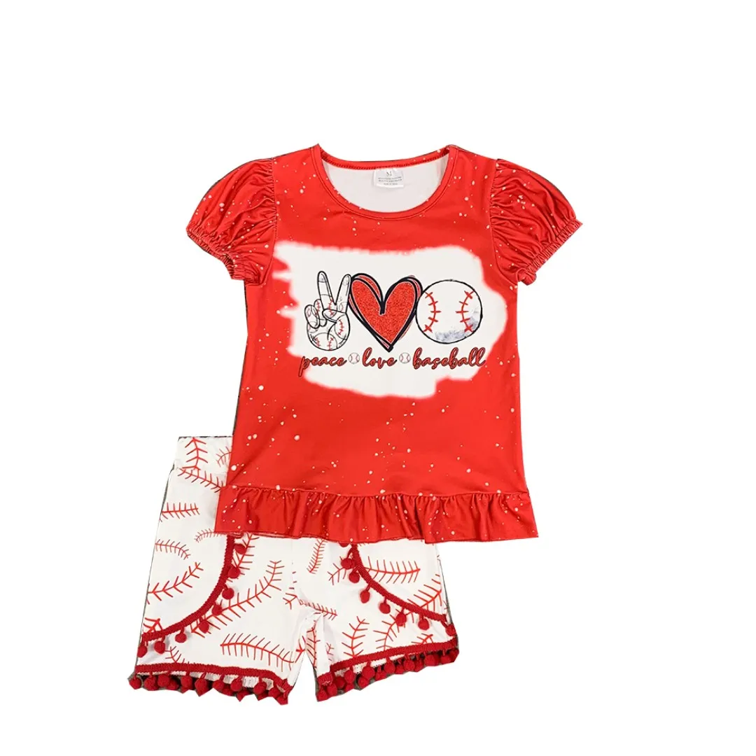 

Summer Boutique Girls Clothing Red Shirt and shortsTwo-Piece Suit