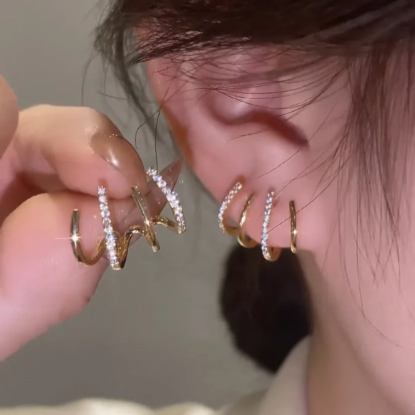 

New Contracted Geometric Metal Earrings for Women 2022 Korean Shiny Crystal Sweet Stud Earrings Birthday Party Wedding Jewelry
