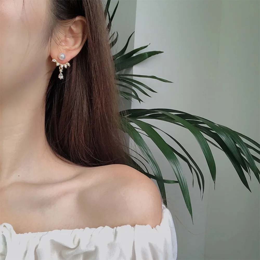

Jewelry French Vintage Fashion Sweet Luxury Korean Style Earrings Tassel Earrings Women Back Hanging Earrings Zircon Ear Stud