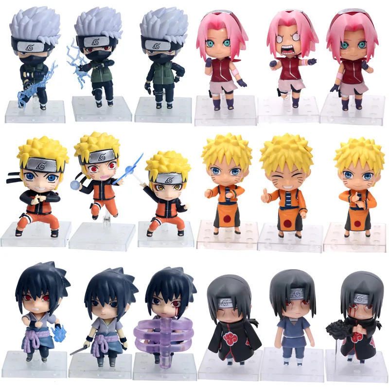 

10-11CM 3Pcs/Lot Anime Q Version Naruto Figure Sakura Kakashi Itachi Figurine Model Dolls Wholesale