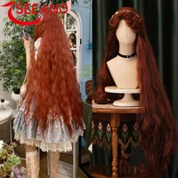 SEEANO 100cm Synthetic Long Curly Cosplay Wig With Bangs Red Blonde Light Blonde Cute Lolita Wig Women Halloween Cosplay Wig