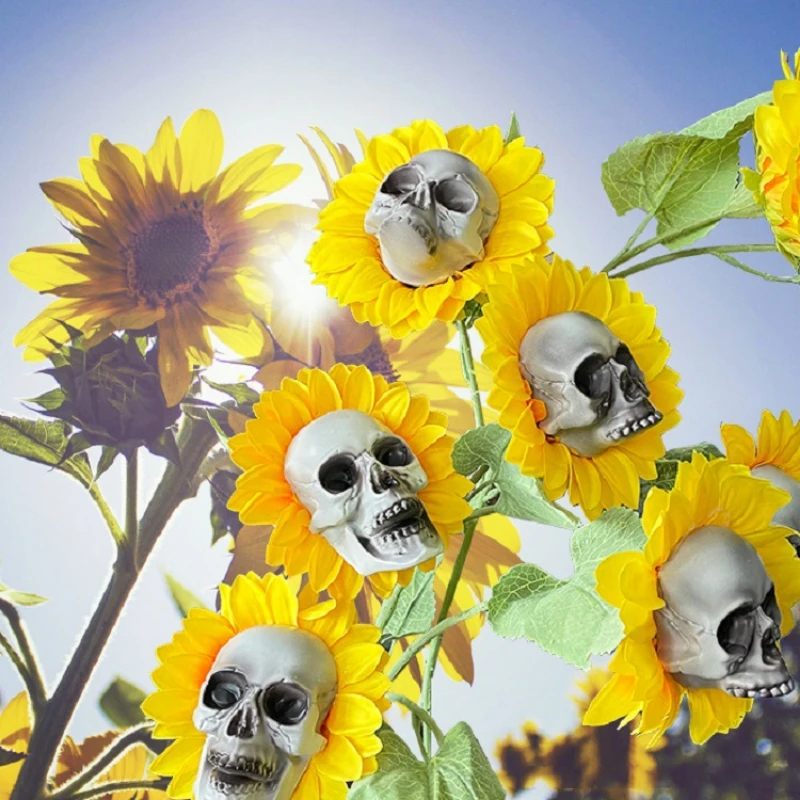 

Skull Sunflower Halloween Decoration Artifical Flower Ornament for Yard Decoration Horror Home and Garden Outdoor Crafts