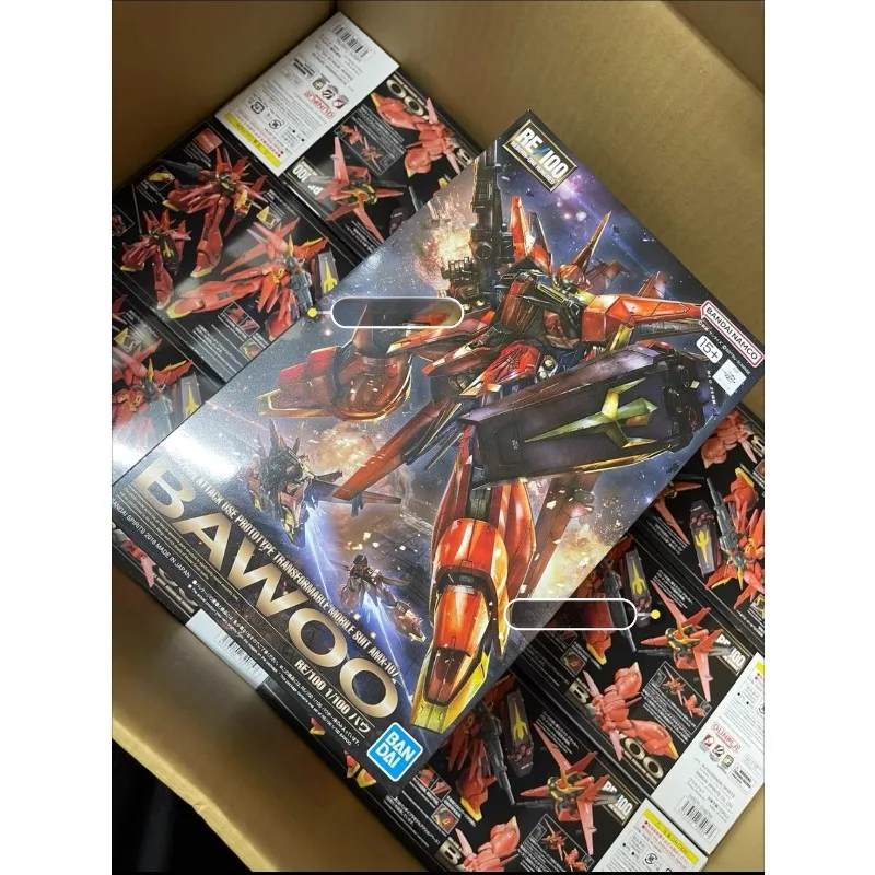 Фото В наличии оригинальный набор для сборки модели Gundam Bandai RE/100 1/100 Bawoo, коллекционная фигурка из аниме, модель для сборки, игрушки для мальчиков, подарок на день рождения №3