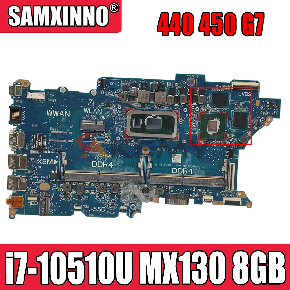 

Материнская плата Akemy для ноутбука HP ProBook 440 450 G7 материнская плата DAX8MMB18D0 с процессором i7-10510U MX130 GPU 8 ГБ ОЗУ протестирована полная 100%