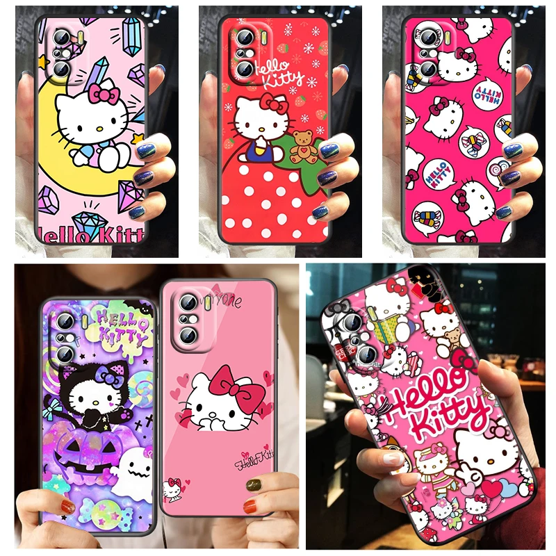 

Hello Kitty Cute Cartoon Phone Case For Xiaomi Redmi K50 K40 Gaming 10 10C 9AT 9A 9C 9T 8 7A 6A 5 4X Fundas Black TPU Cover