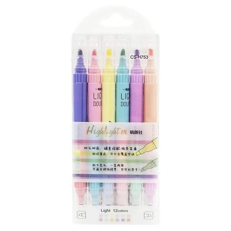 

Double Headed Highlighter Pen Set Fluorescent Markers Pens Art Marker 12 Colors Cute Color Students Stationery 6Pcs/Set