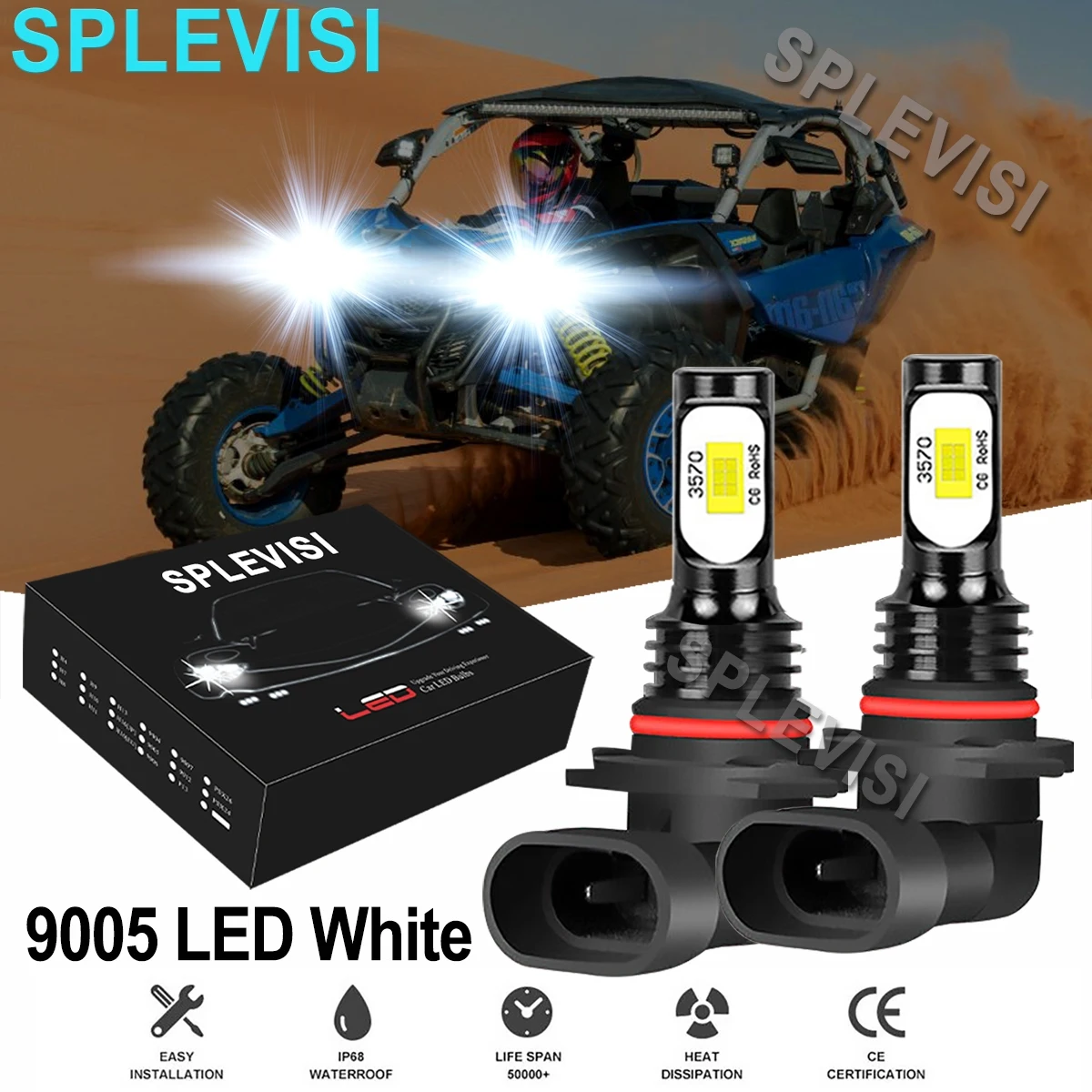 2x70W 6000k pure white LED Headlights Kit For Can Am Commander 1000 2011 2012 2013 2014 2015 2016 2017 2018 2019 1000R 2018-2019