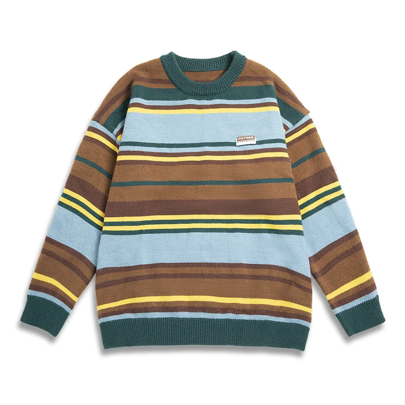 

Модный винтажный полосатый свитер 2022, мужские вязаные пуловеры с круглым вырезом и длинным рукавом, джемпер, топы Y2k, уличная одежда унисекс